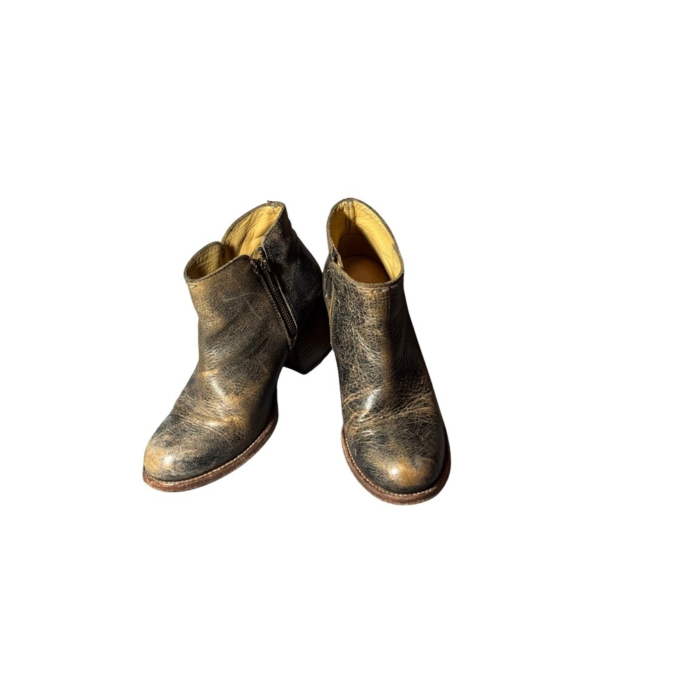 Bed Stu Manchester Leather Ankle Boots Distressed Black Gold W7 8257 - Picture 2 of 9